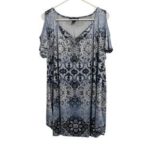 Style & Co Women’s Size XL Blue Short Sleeve Beaded Cold Shoulder Blouse